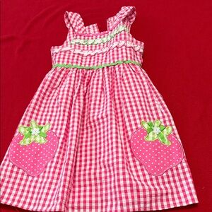 Nannette Pink Gingham Dress with Strawberry Accents